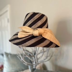 Black & Tan Striped Straw Hat